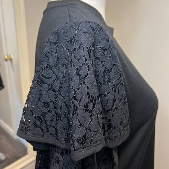 Pleione Black Lace Tiered Ruffle sleeve top, Size Small - Picture 7 of 12